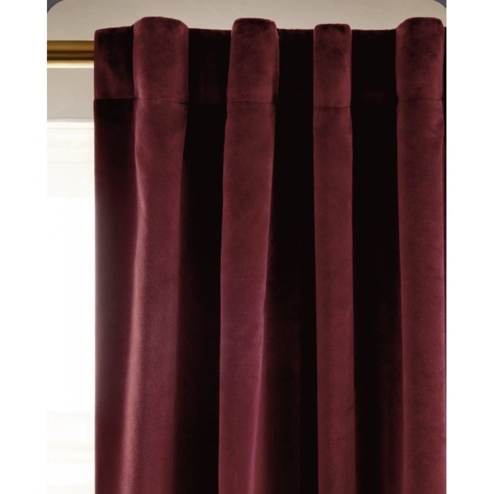 NWOT Quince 48" X 108" Cotton Velvet Curtain Panel Bordeaux Cotton Lined - Picture 2 of 5